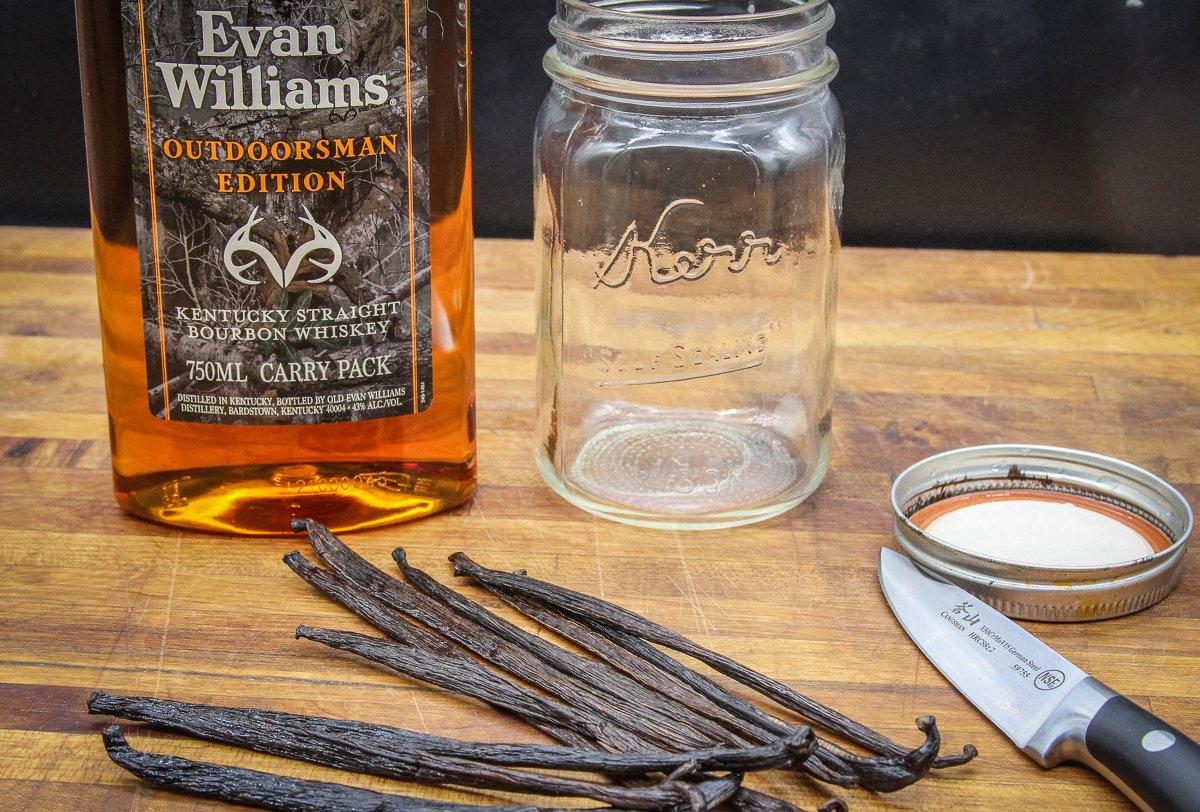 Soak vanilla beans in Evan Williams Bourbon to make your own vanilla extract for baking.