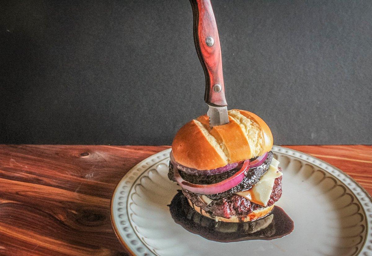 Red Wine Mushroom Swiss Venison Burger