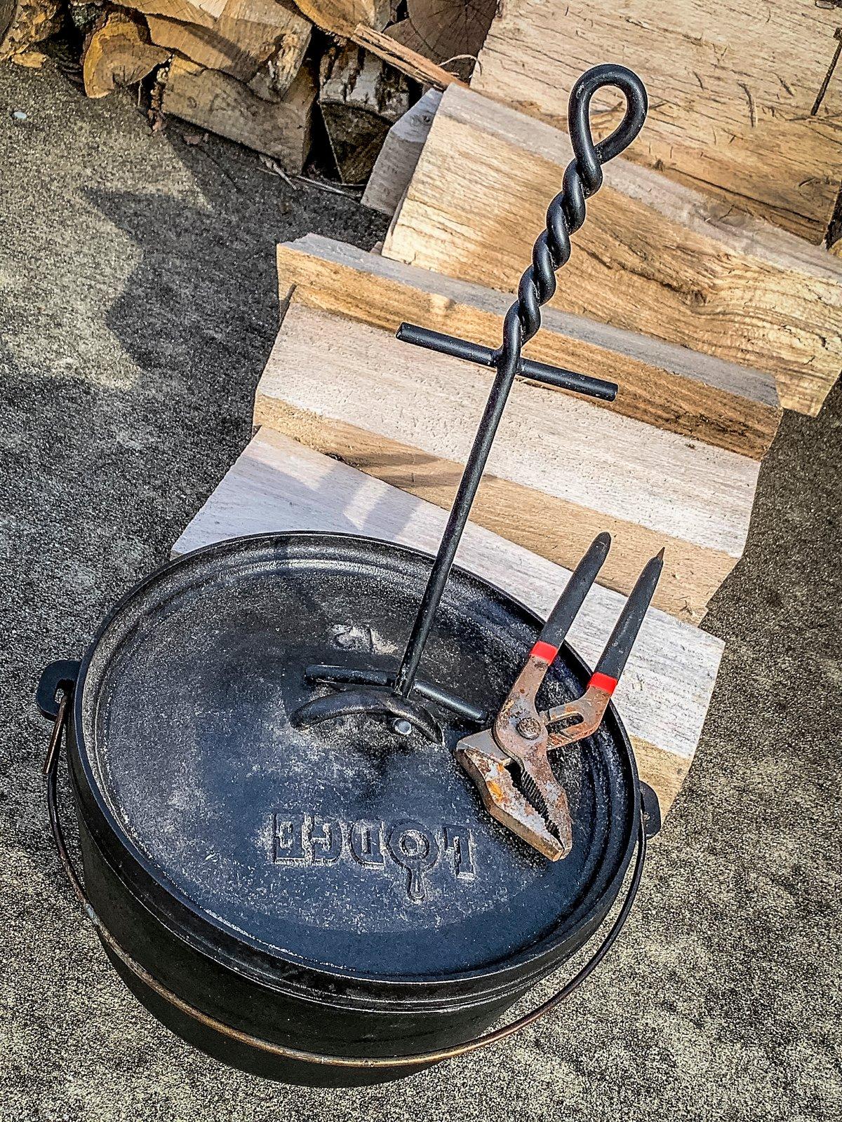 Dutch oven lids get hot so use a lid lifter or pliers to move them safely.