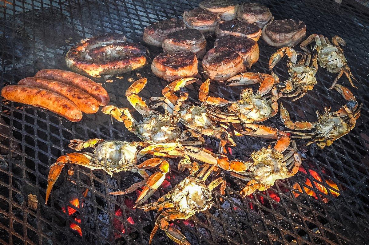 Grill the crabs for 5-10 minutes per side until the shells turn bright red.