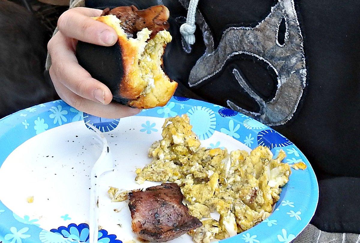 Paper plates and bowls along with plastic forks and spoons make for quick and easy clean up in the blind once breakfast is finished.