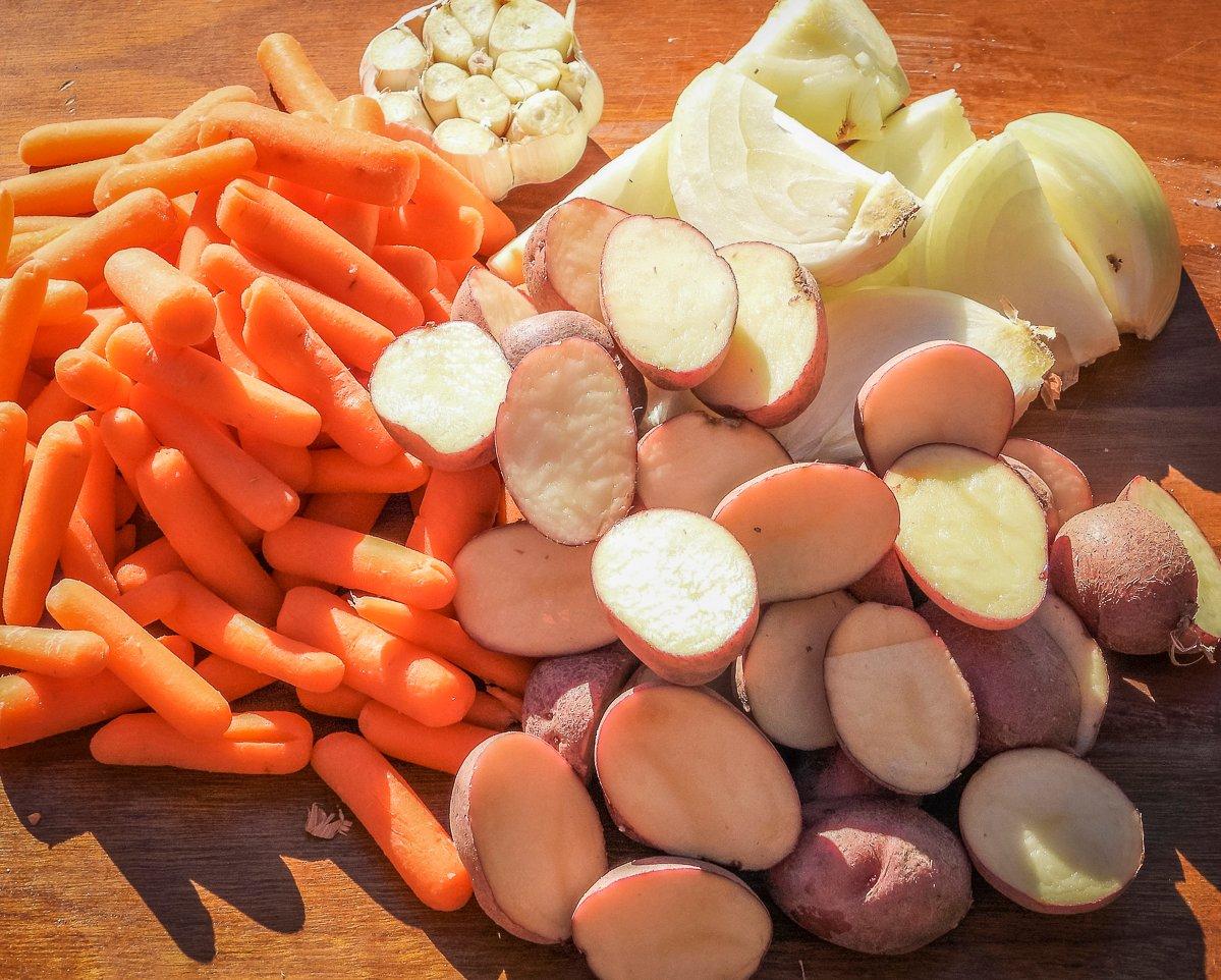 Prep the vegetables before adding them to the Dutch oven.