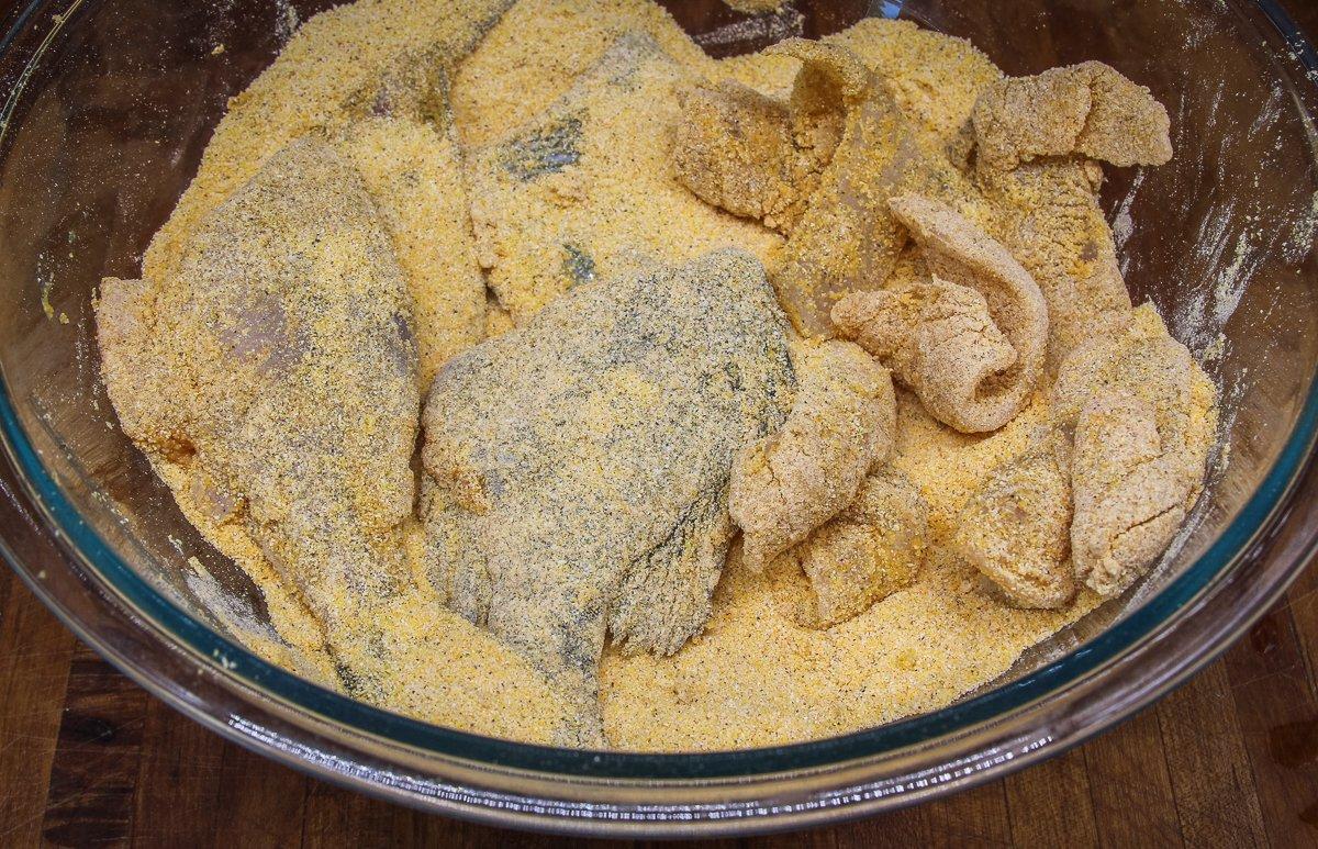 No matter how you prep them, just toss in a seasoned cornmeal mixture and fry.