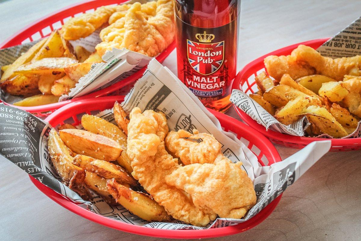 Serve the fish and chips in a paper lined basket with fresh lemon or malt vinegar.