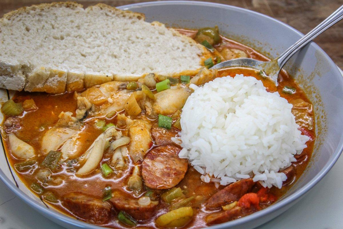 Serve up a bowl of frog leg Etouffee with a slice of bread for soaking up every bit of flavorful liquid.