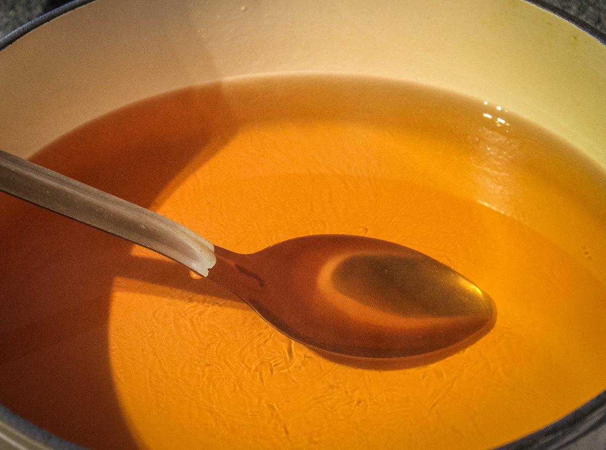 Return the hickory tea to a clean pot and add an equal amount by volume of sugar and syrup.
