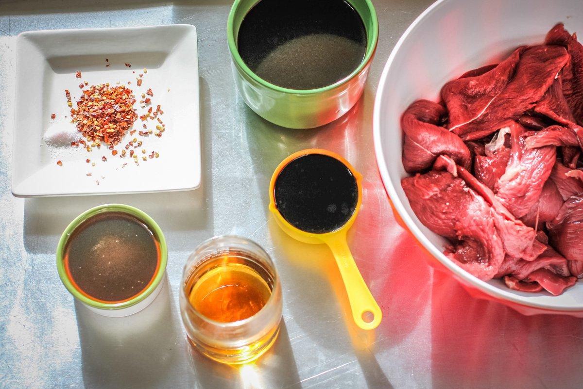 There are only a few ingredients in the marinade, but they pack lots of flavor into the finished jerky.