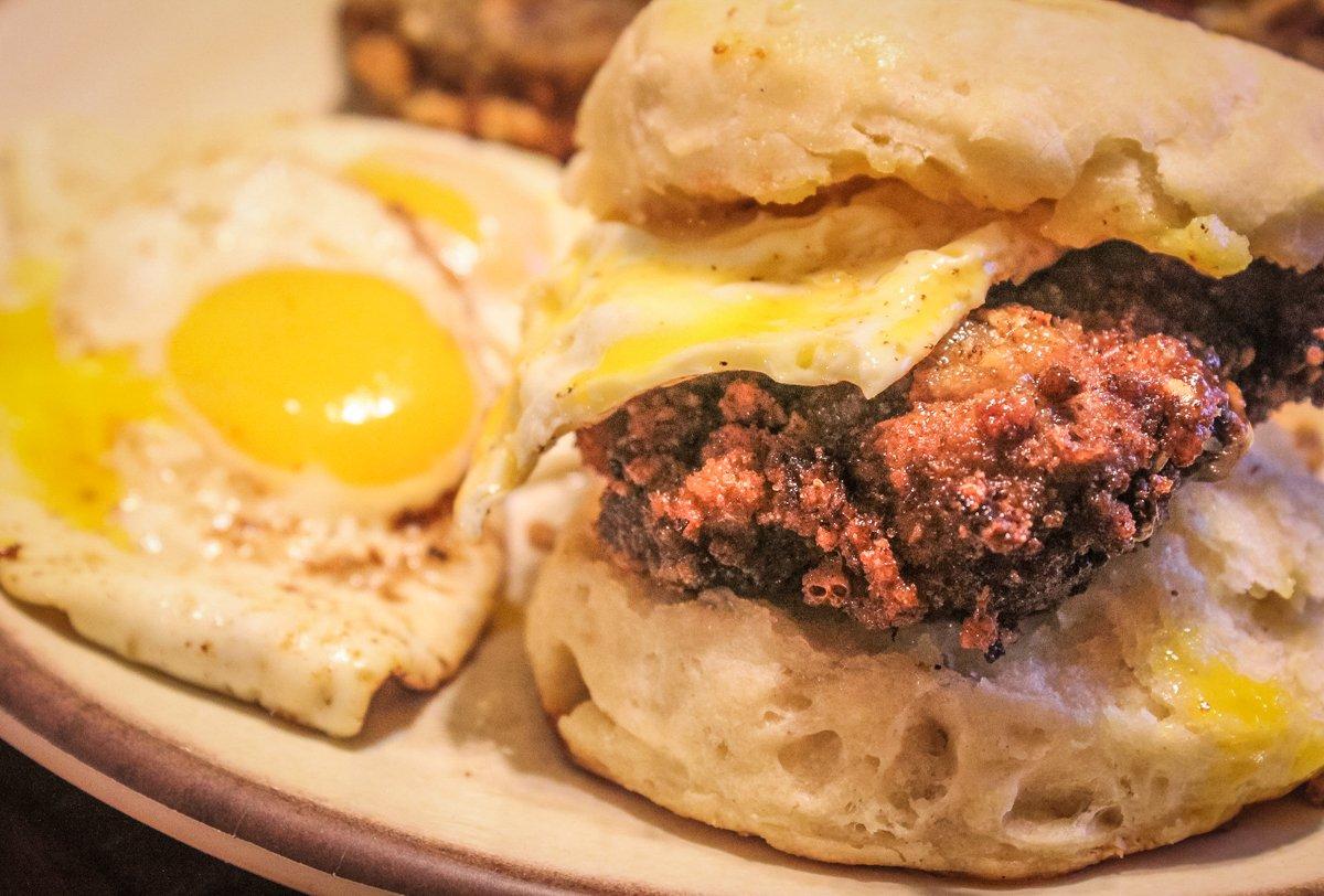 It's hard to beat a Tex-Mex Fried Steak topped with a fried egg and served on a warm biscuit.