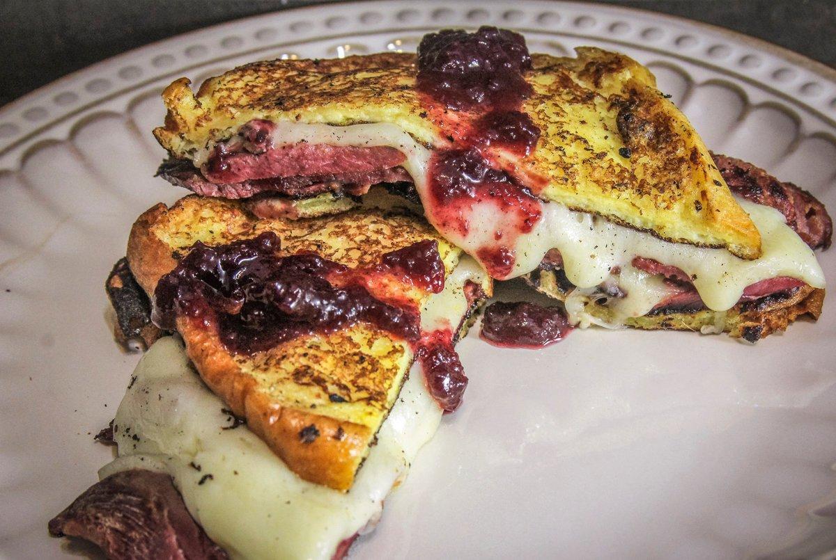 Top the sandwich with a bit of blackberry preserves for a touch of sweetness.