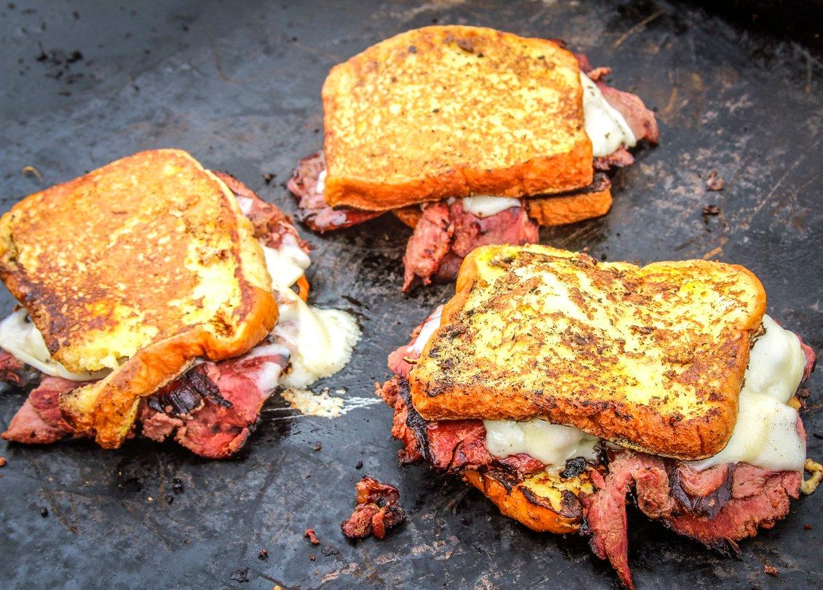 Assemble the sandwiches on the griddle or in the pan.