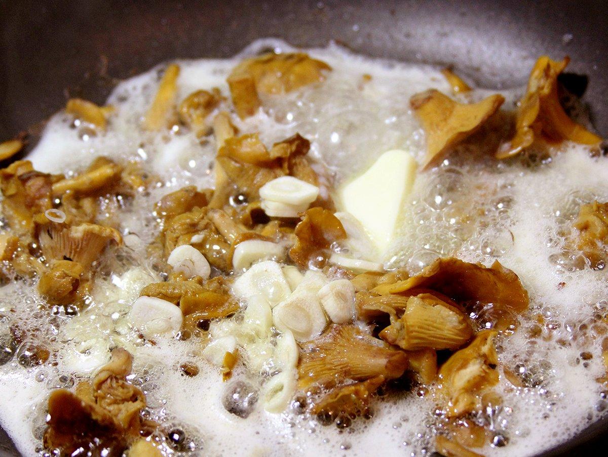 By cooking the moisture away from the mushrooms before adding the butter, you intensify the flavor and improve the texture.