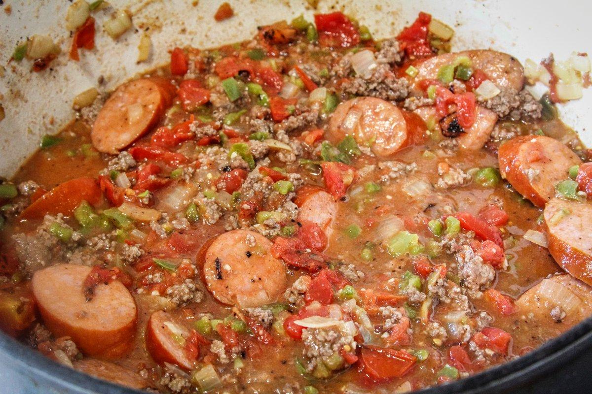 Simmer the mixture for a few minutes before adding the pasta.