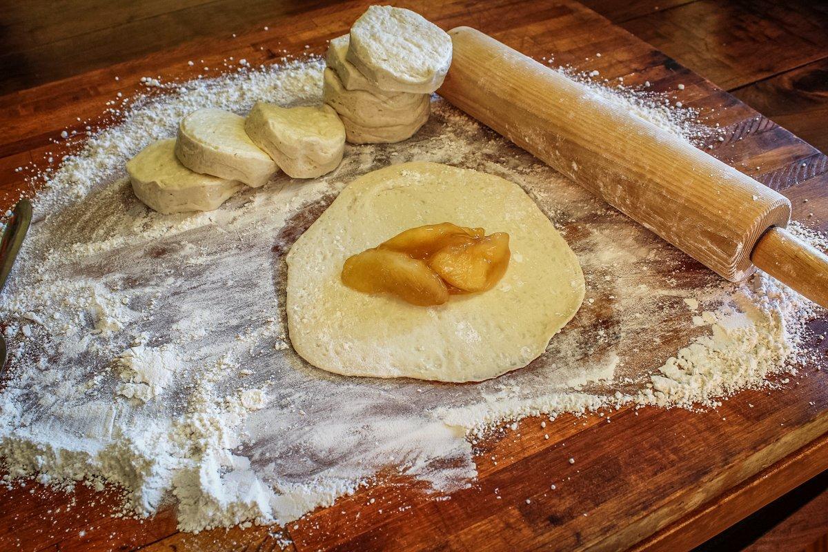 Simply roll out the biscuit into a round and spoon on some fruit.