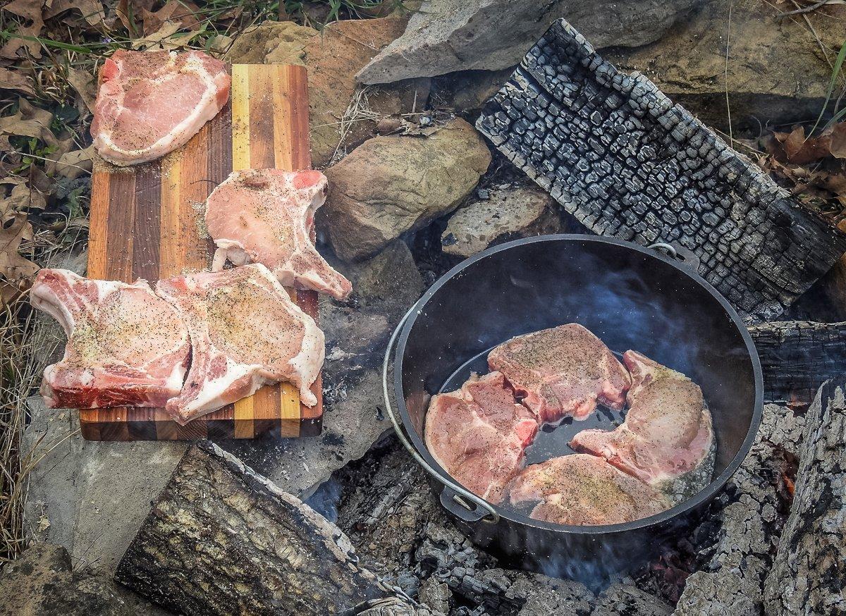 Brown the chops well on both sides in hot oil.