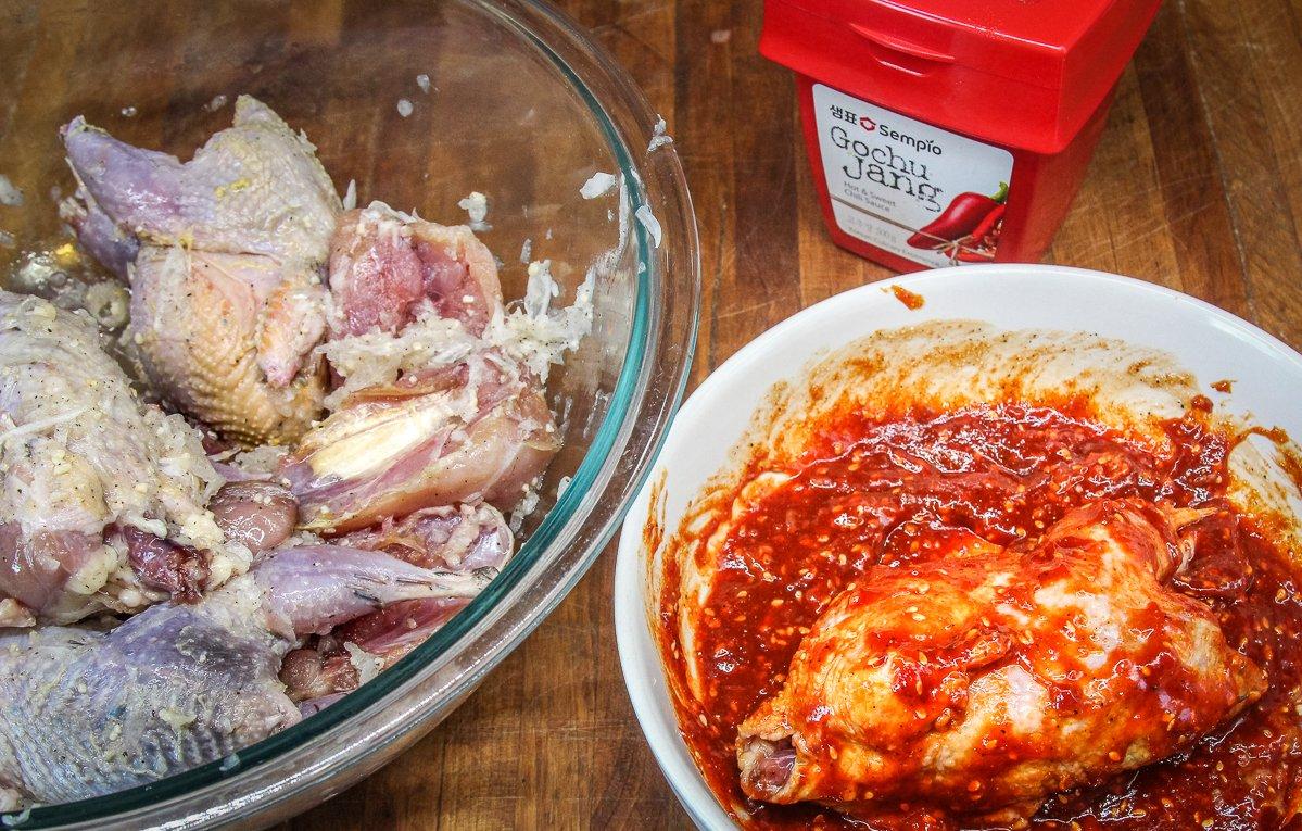 Gochujang is a chile paste that will give your fried quail a spicy, flavorful base.