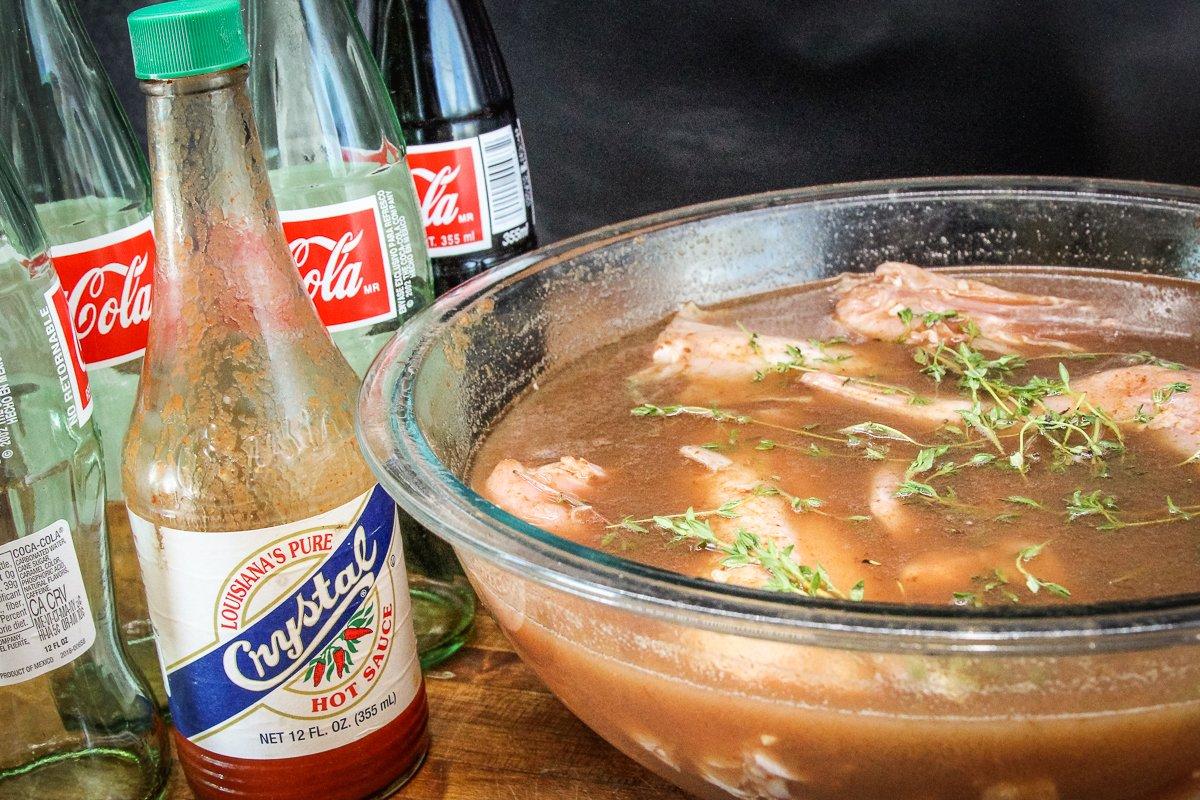 Use any non-diet cola and your favorite brand of hot sauce.