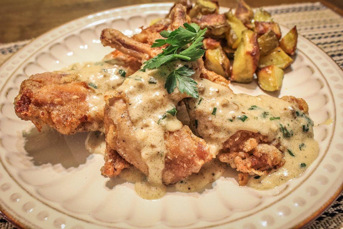 Fried Rabbit with Garlic Cream Sauce is nice enough for a fancy dinner, but easy enough for a quick weeknight meal.