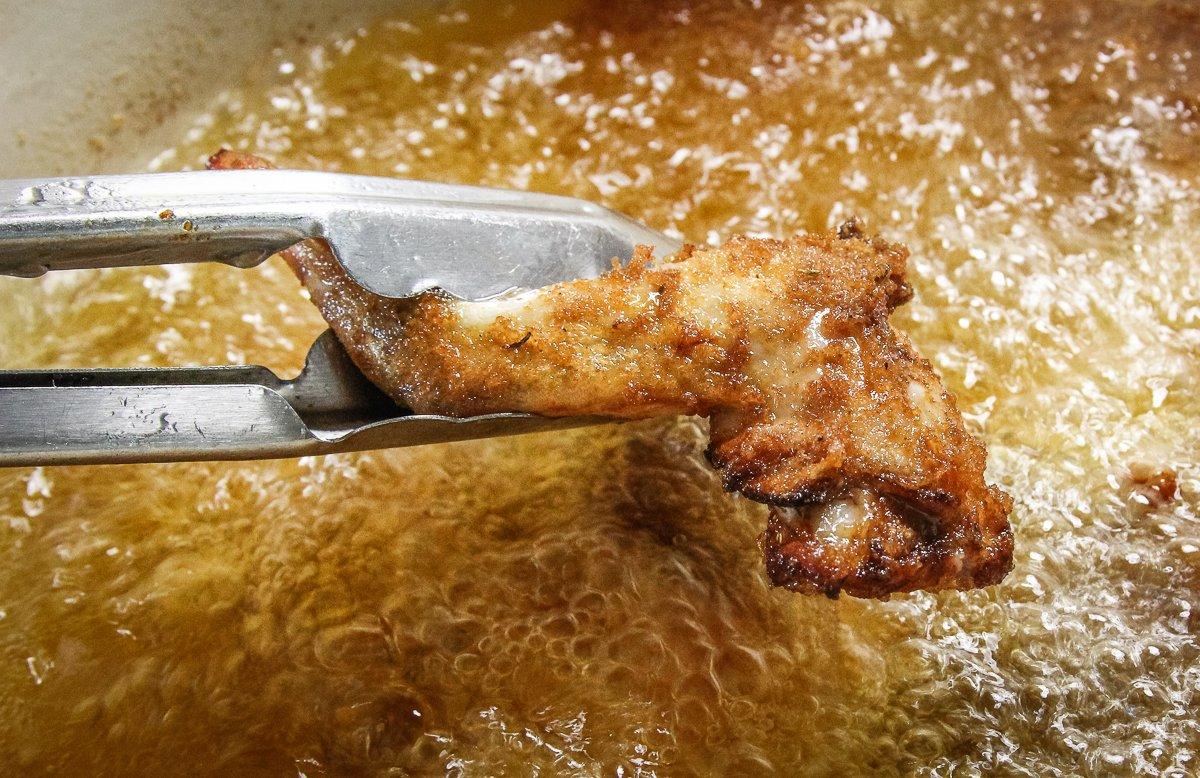 Deep-fry the rabbit to a golden crunchy brown.