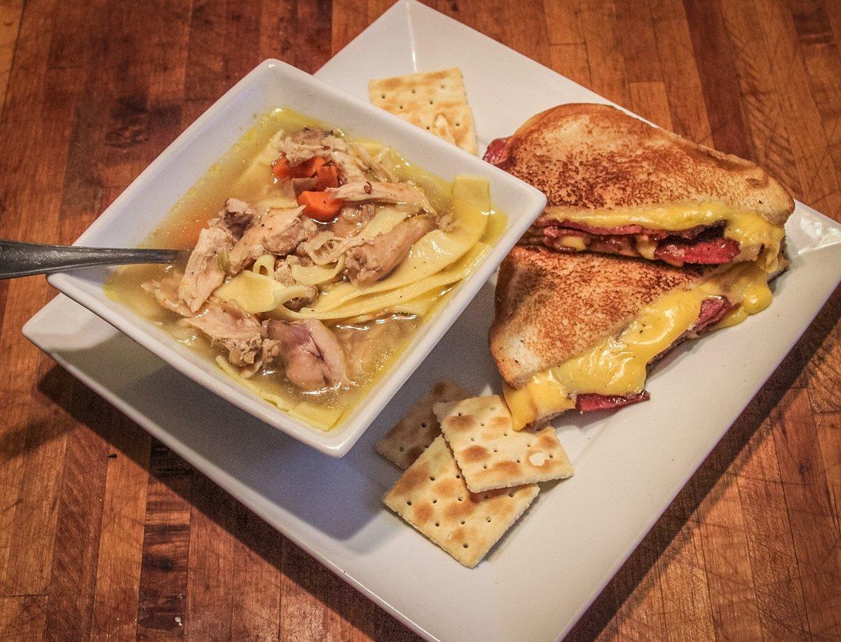 We like to serve the soup with a grilled cheese and venison-bacon sandwich for a complete meal.