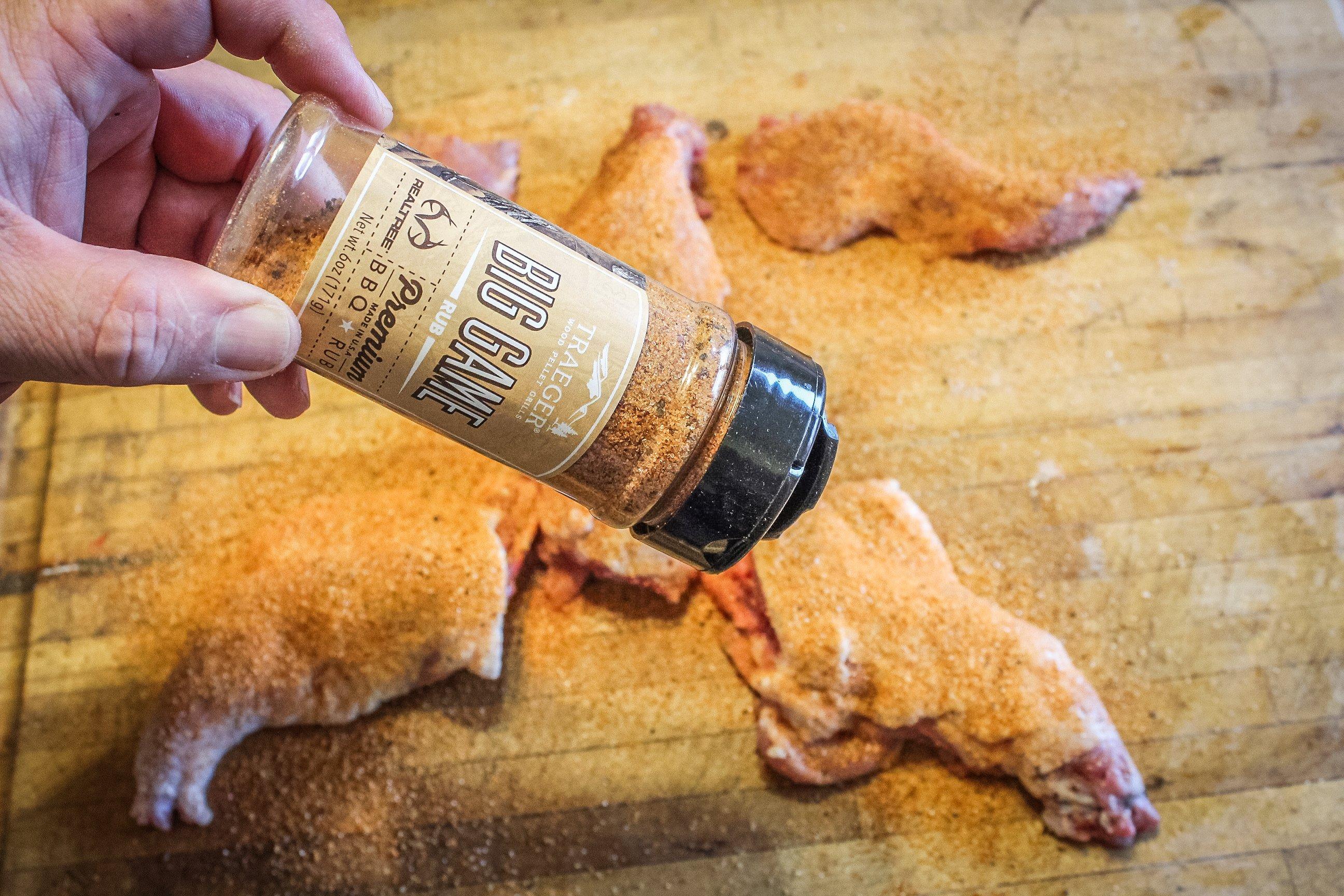Sprinkle your favorite BBQ rub over the surface of the meat.