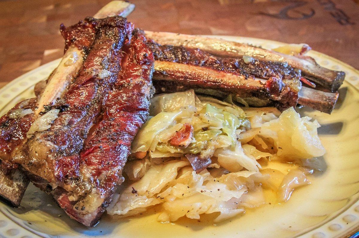 Tender ribs and smoky cabbage make a great meal on a cold winter's evening.