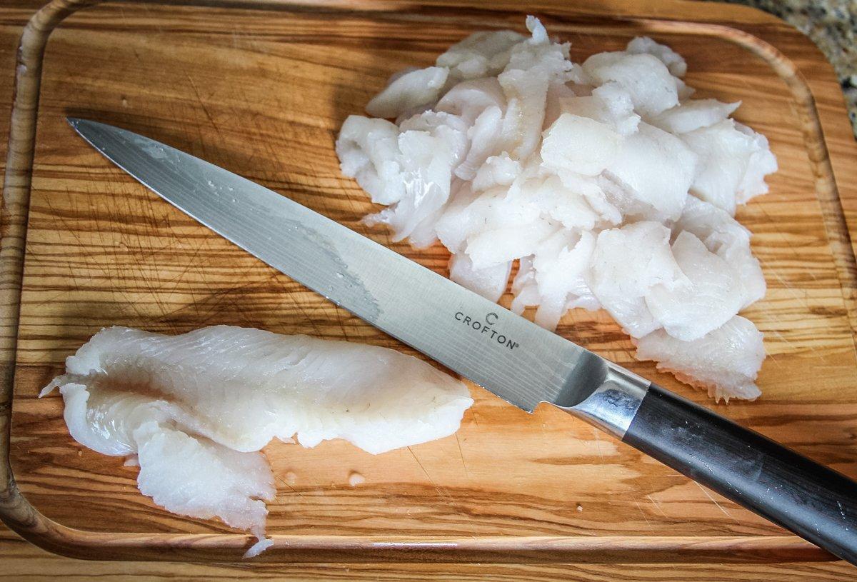 Cut your fillets into bite-sized pieces.