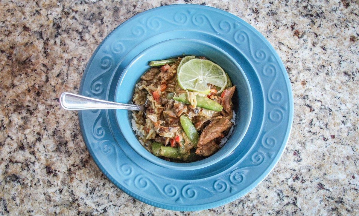 Serve the curry over rice for a complete meal in one bowl.