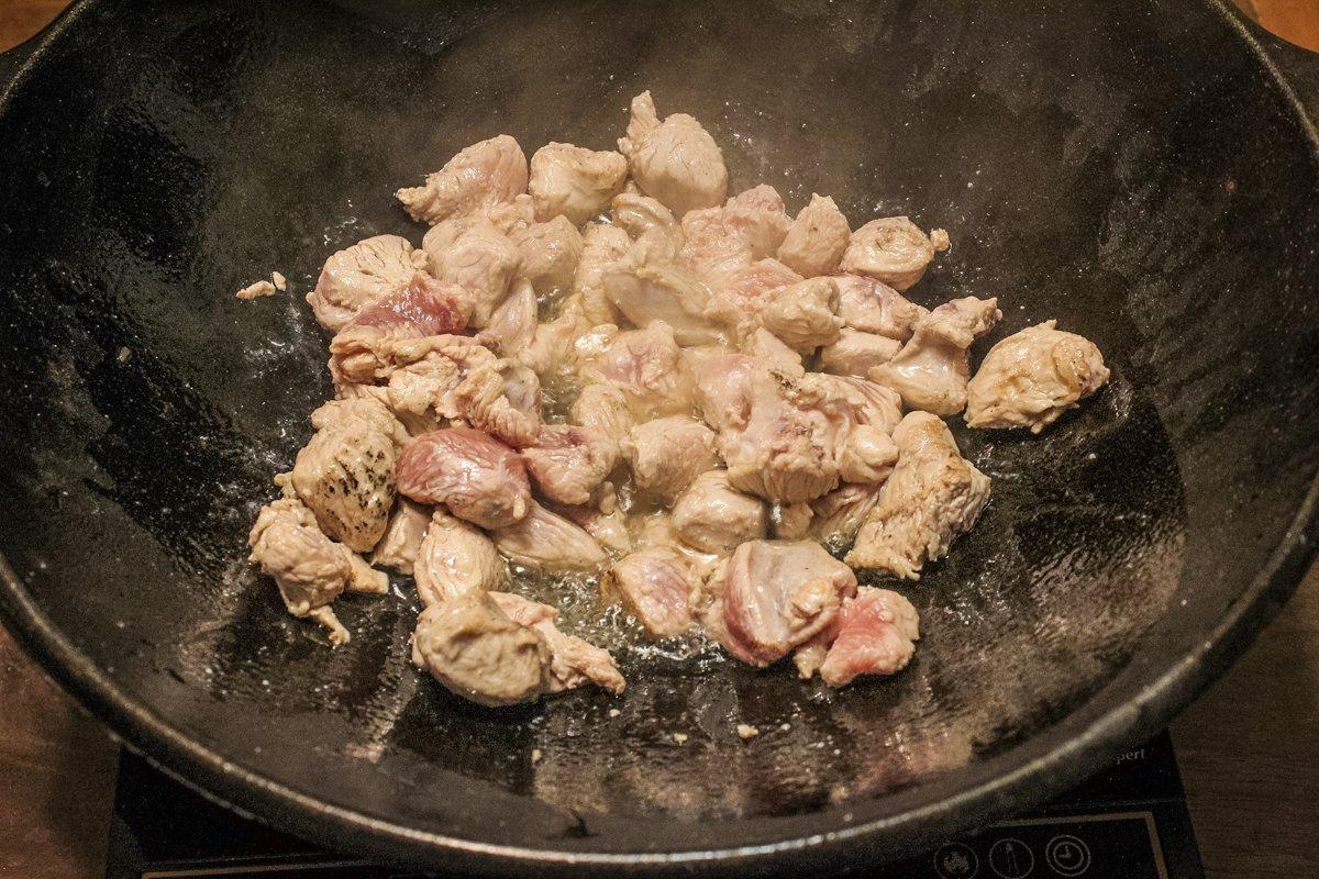 Stir fry the turkey breast for 5 minutes or until just cooked through.