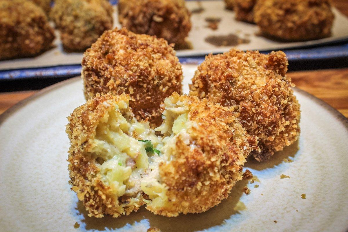 The finished croquettes are crispy on the outside, but soft and buttery on the inside.