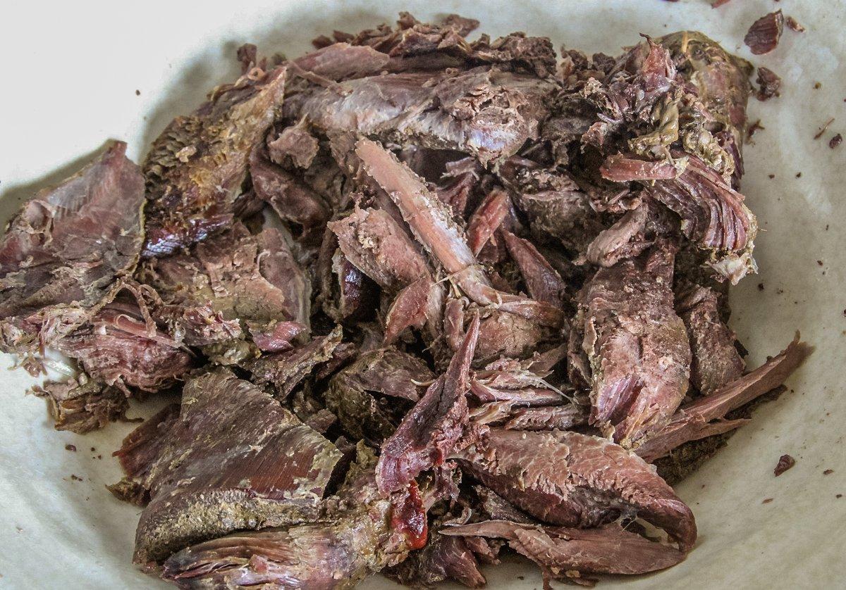 Simmer the turkey legs and thighs in the slow cooker until you can pick the meat from the bone.