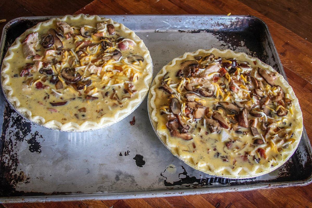 Split the filling between two deep-dish pie crusts.