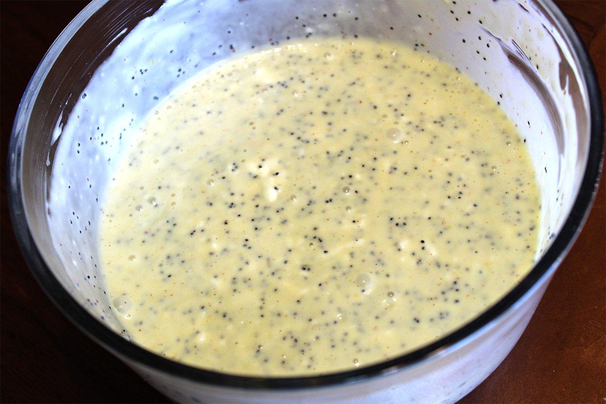 Mix the poppy seed dressing ingredients into a bowl, then stir it into the dry ingredients of the salad.
