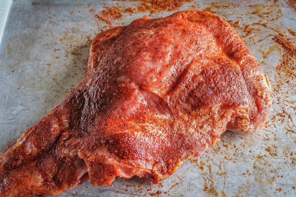 Coat the turkey breast with your favorite BBQ rub.