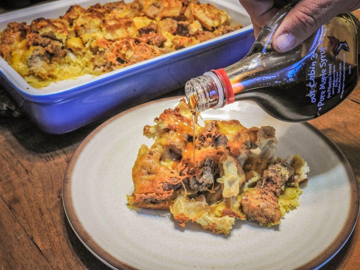 Drizzle real maple syrup over the piping hot casserole just before serving.