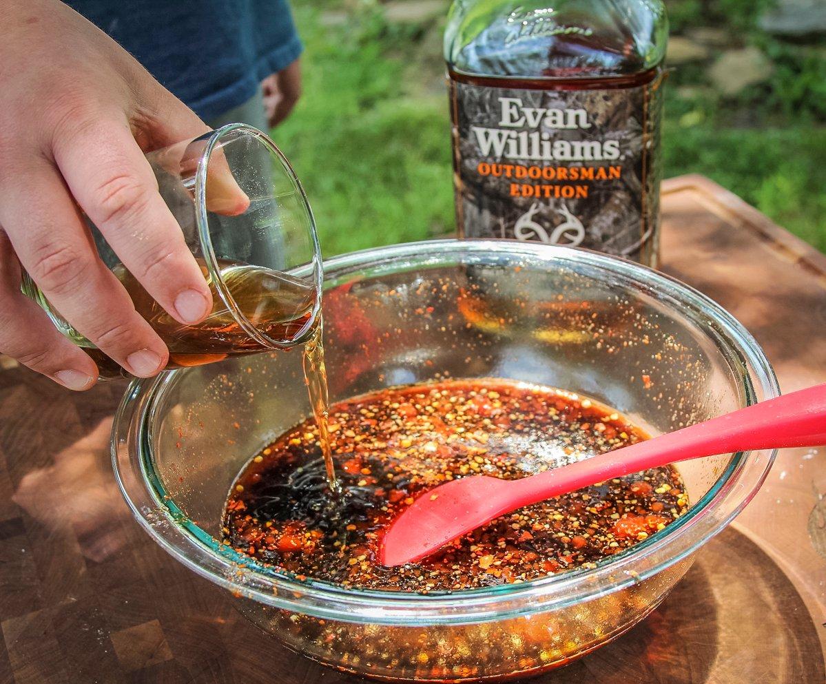 Mix all of the sauce ingredients, including the bourbon, before pouring it over the fried turkey.