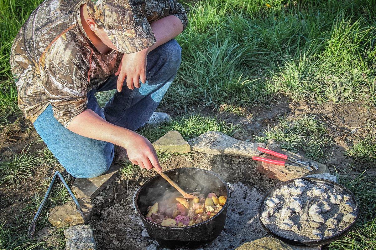 Return the sausage and turkey to the pot with the potatoes to finish cooking.