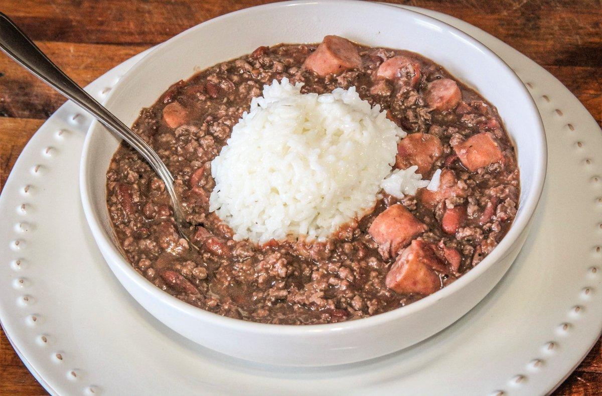 Top the red beans with a scoop of rice for a full meal.