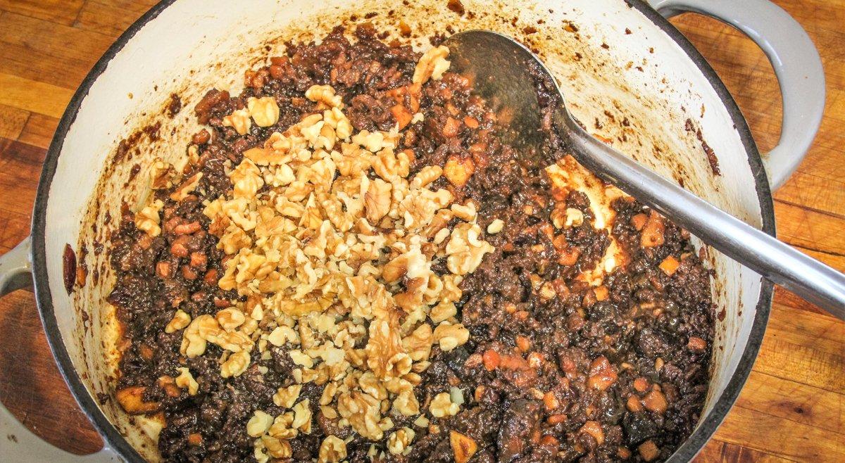 Add the chopped nuts after simmering the mincemeat.