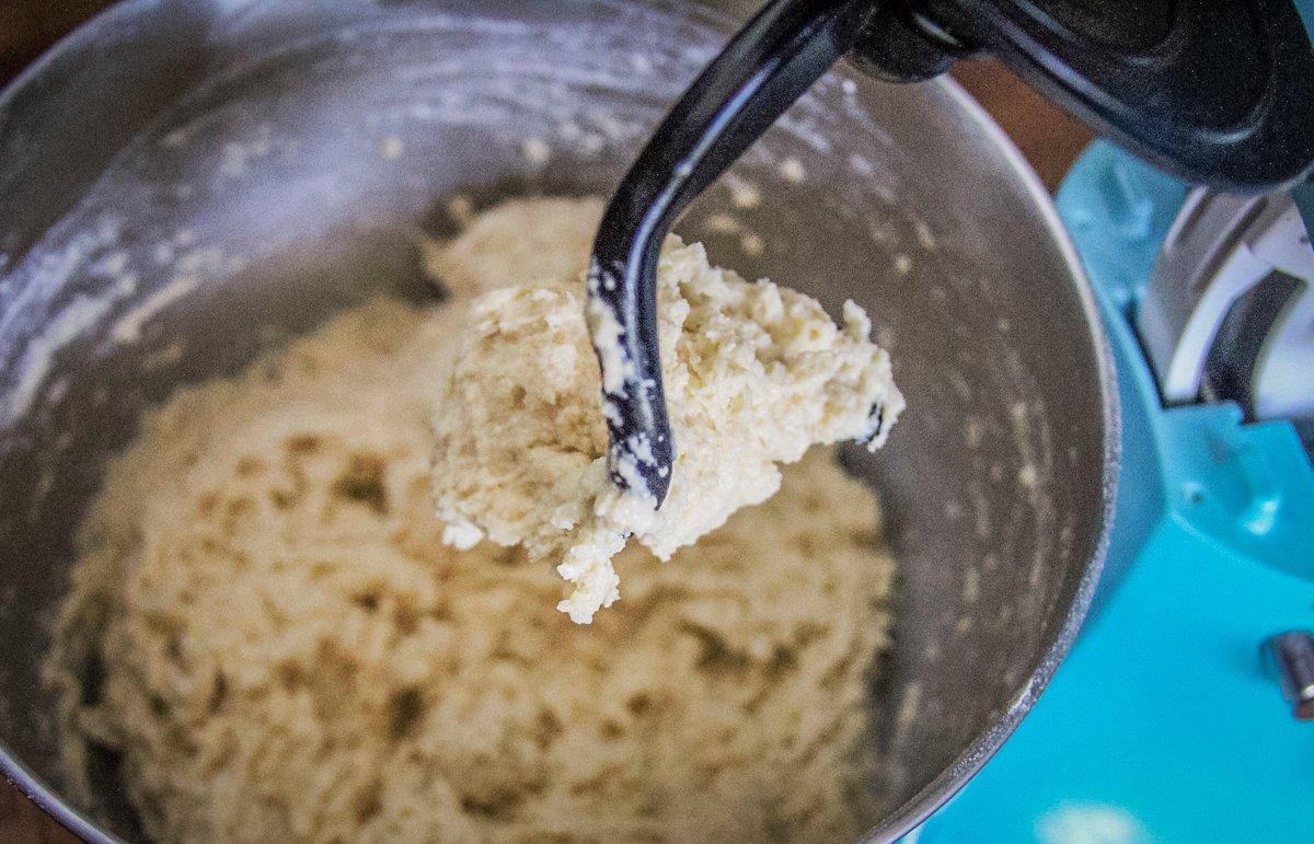 Start the dumpling dough in a stand mixer.