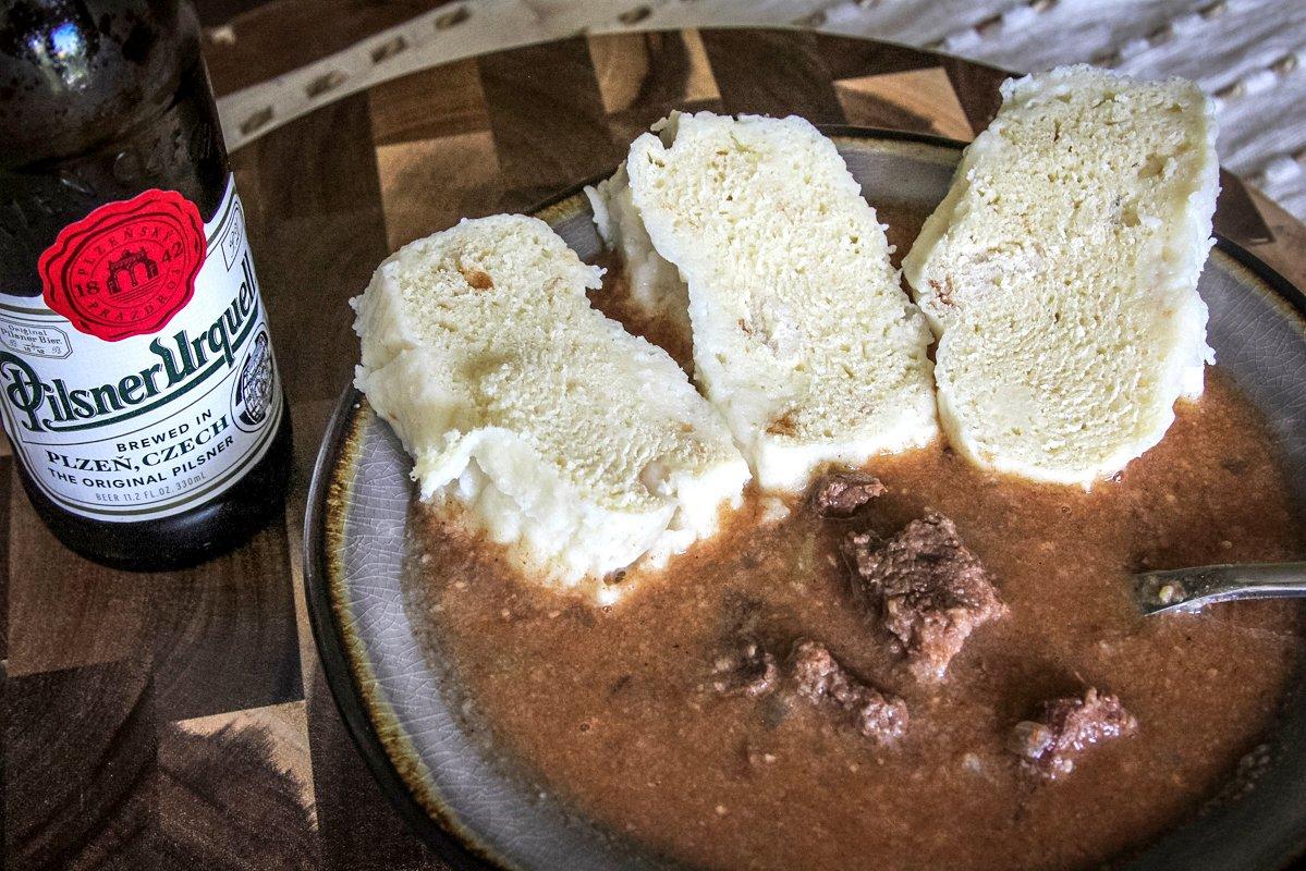 A good Czech beer goes well with the venison goulash.