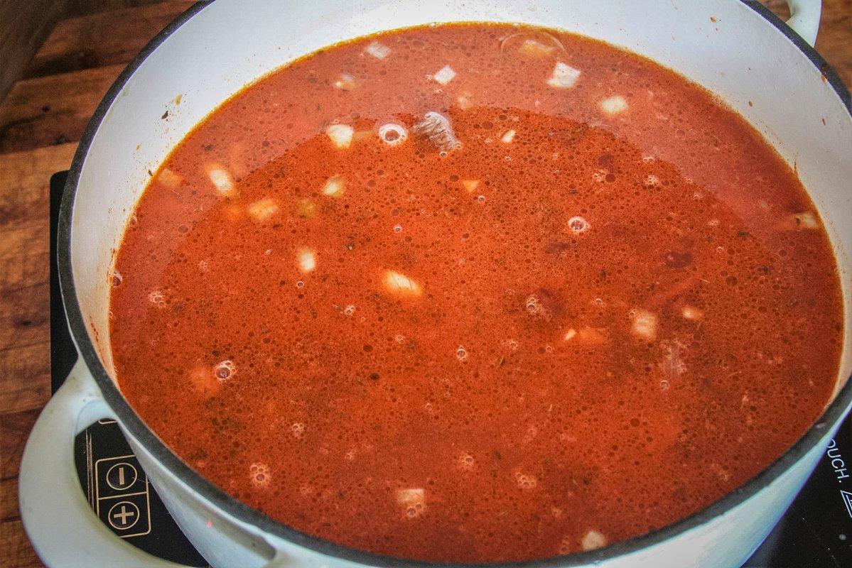 Slow simmer the goulash while you make the dumplings.