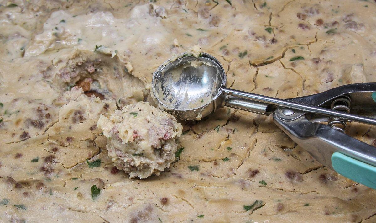 Use a spoon or melon baller to scoop the chilled venison and gravy into balls.
