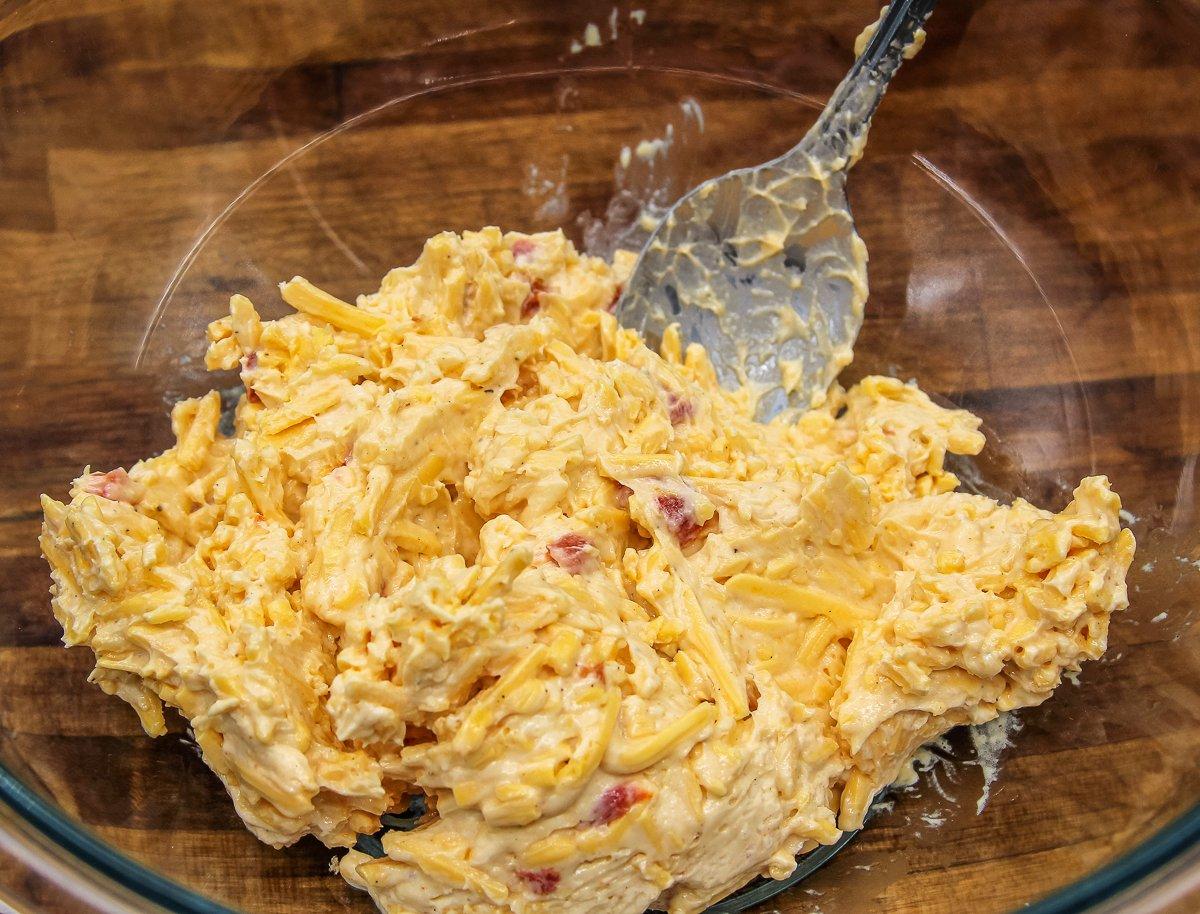 Mix the pimento cheese ingredients in a bowl and refrigerate until needed.