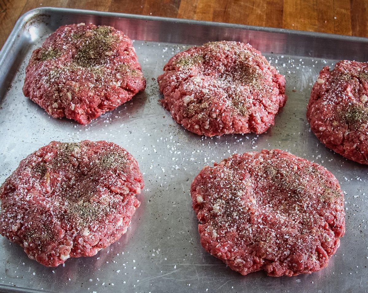 Gently form the patties and press down the center for more even cooking.