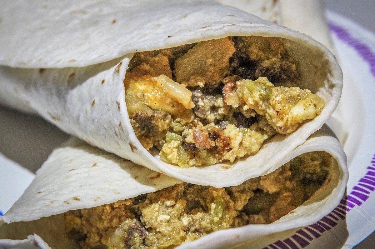 Fold the ingredients inside a warm flour tortilla.