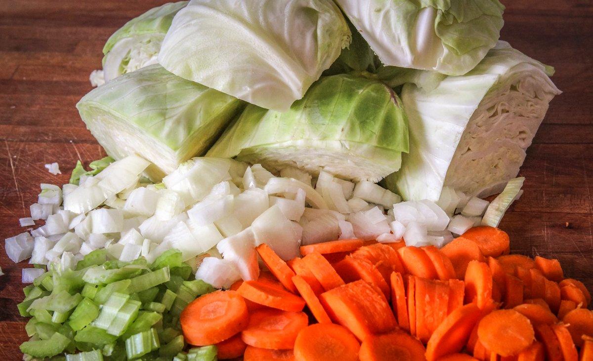 Simply prep the vegetables and toss them into the slow cooker.