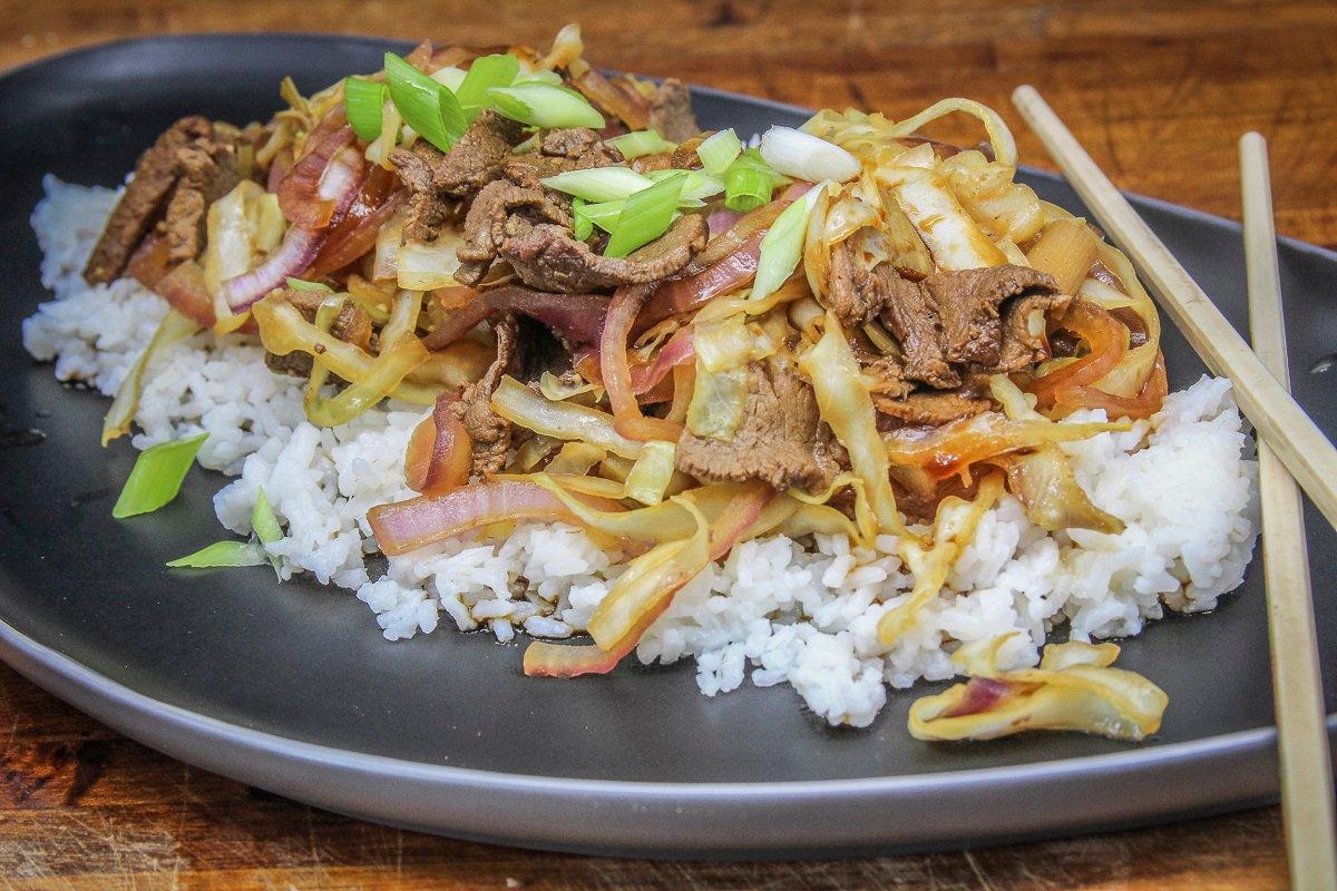 Plate over rice for a full meal.