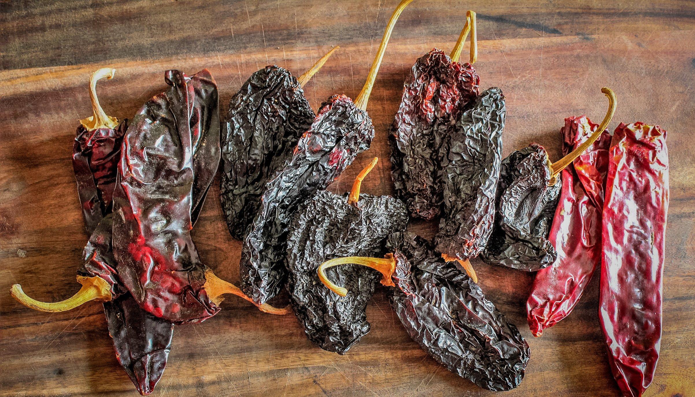 The recipe starts with a blend of dried pepper varieties.