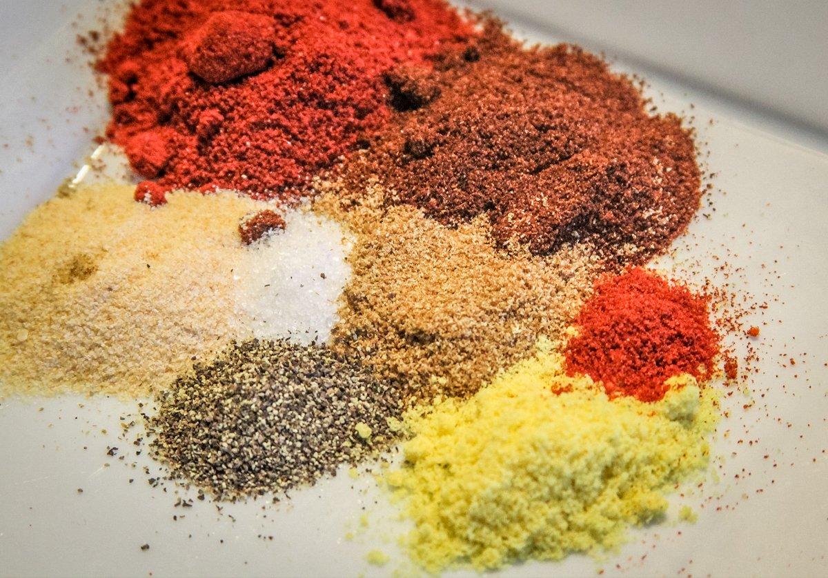 A blend of chili powders and other spices adds depth to the chili flavor.