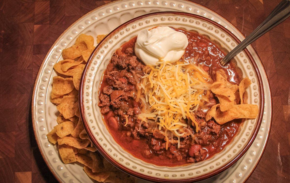 Serve the chili with shredded cheese, sour cream, or your favorite toppings.